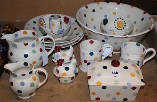 Emma Bridgewater Polka Dot tableware, inc large bowl, butter dish, jugs etc (14-pce)